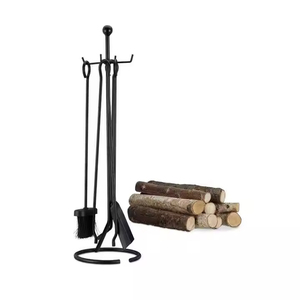 Modern Metal Sustainable Indoor Firewood <strong>Tools</strong> <strong>Set</strong> with Brush Shovel Tong Poker and Antique Stand - Product Image 6
