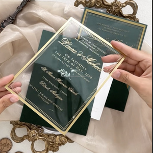 Carte d'invitation personnalisée en acrylique transparent pour mariage, anniversaire, Noël, Saint-Valentin, avec estampage à chaud doré et impression sérigraphique - Product Image 1