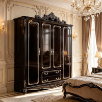 Armoire de luxe européenne en bois massif, sculptée à la main, avec garniture dorée, grand placard de rangement, meuble de chambre de villa, vente en gros