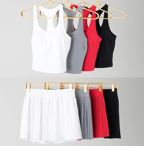 Set Rok Tenis Terbaru Model Racerback Lipit dengan Celana Pendek Terpadu, Tank Top Olahraga Gym dan Rok, Set Rok Aktif untuk Padel - Product Image 6