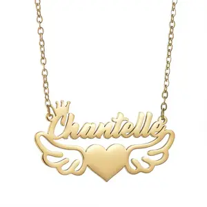 Özel melek kanat adı kolye kişiselleştirilmiş 18k altın kaplama 925 gümüş isim plakası moda takı kadın çocuklar için hediye