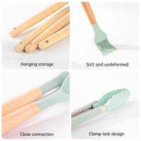 Set Peralatan Masak Silikon Tahan Panas 12 Buah dengan Gagang Kayu Set Peralatan Dapur Silikon Anti Lengket dengan Gagang Kayu