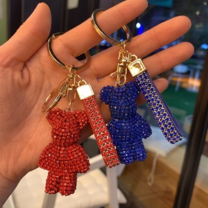 Hot bán cô gái thời trang sang trọng pha lê Rhinestone Gấu bông Keychain Da Tua dây xe Keyring kim loại móc chìa khóa - Product Image 4
