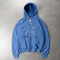 Logo personnalisé Acid Wash Sweat à capuche Boxy Fit recadrée soleil délavé sweat-shirt ras du cou lavage à l'acide soleil délavé sweat à capuche avec fermeture éclair strass
