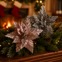 Fleurs de Poinsettia artificielles en polyester, décorations de Noël, décoration intérieure, taille personnalisée, fournitures de Noël