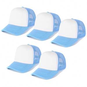 Casquette de camionneur en maille sans logo, en gros, à visière incurvée, logo personnalisé, OEM, mousse, 5 panneaux, en vrac, vierge - Product Image 5