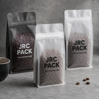 Sacs refermables en plastique transparent mat à fond plat, anti-odeur, imprimés numériquement, avec valve, pour emballage de café