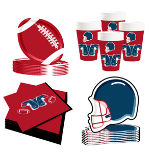 DAMAI New Customized Disposable <b>Red</b> and Blue Rugby <b>Paper</b> Plate Cup Napkin Sport Themed Birthday Party Supply - Product Image 2