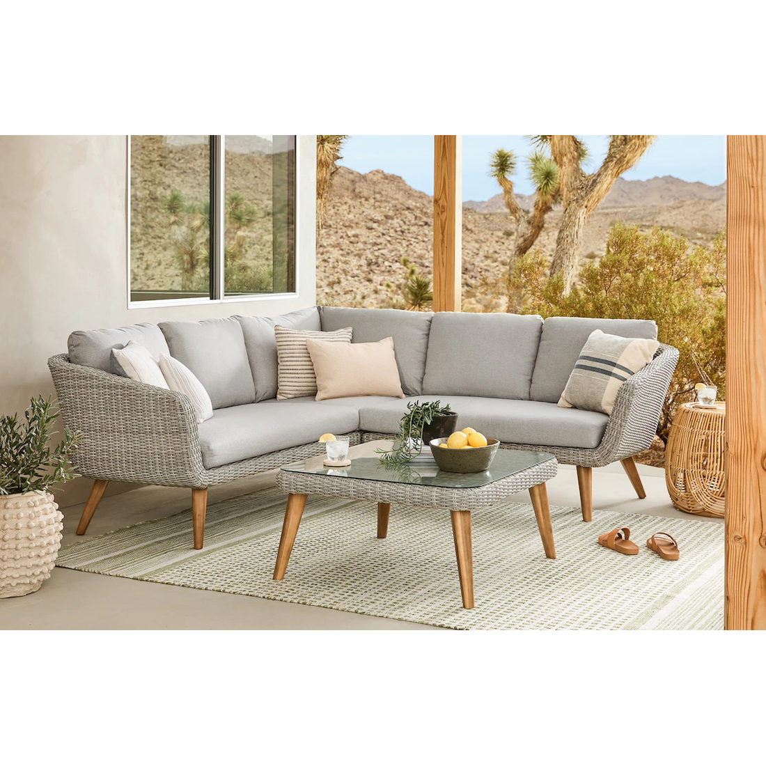 rattan sofa set L shape villa furniture  large size wicker sectional set sofa