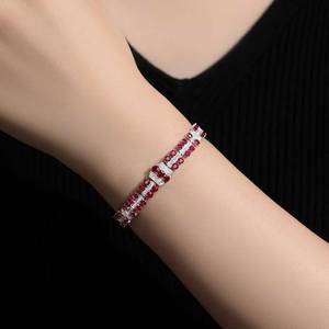 <b>Solid</b> 18K <b>Gold</b> Natural Pigeon Blood Ruby Wide Tennis Bracelet Inlaid 0.804ct Pavé Diamonds Formal Banquet Statement Jewelry - Product Image 4