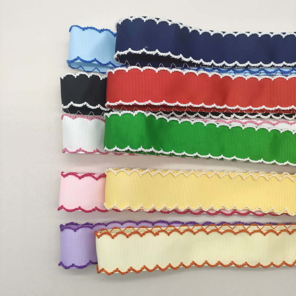 1 Wholesale Custom Moon Stitch Edge Ribbon Wave Scalloped Grosgrain Ribbon Multi Colors DIY Bow Party Gift Decor Ribbon Roll