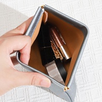 Grosir tas kosmetik penutup kancing jepret kulit Pu tahan air portabel dompet amplop uang dompet rias