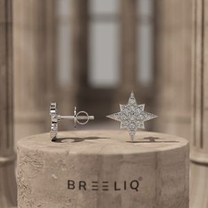 Boucles d'oreilles clous en or massif 14 carats avec étoile et lune, diamants de laboratoire, design pavé céleste, bijoux fins pour femme, cadeau élégant - Product Image 5