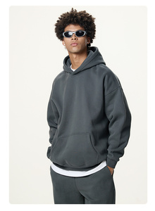 Sudadera con Capucha para <span class=keywords><strong>Hombre</strong></span>, Estilo Básico de Color Sólido, Sin Cordón, de Gamuza, Antiarrugas, de Algodón, Holgada, Fabricada a Medida - Product Image 5