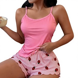 Women 2-Piece Robe Set Pink Sleeveless Tank Top Solid Shorts Knitted Cotton Breathable Sexy V-neck Elastic Waist Summer Casual - Product Image 5