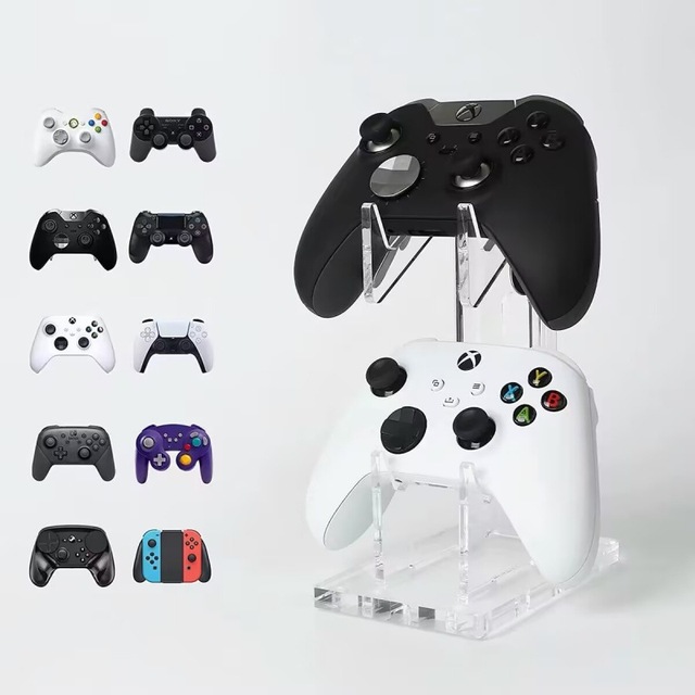 Universal Acrylic Game Controller Stand Modern Double-Tier Plastic Storage Rack for Displaying Console & Dinnerware Pot Use