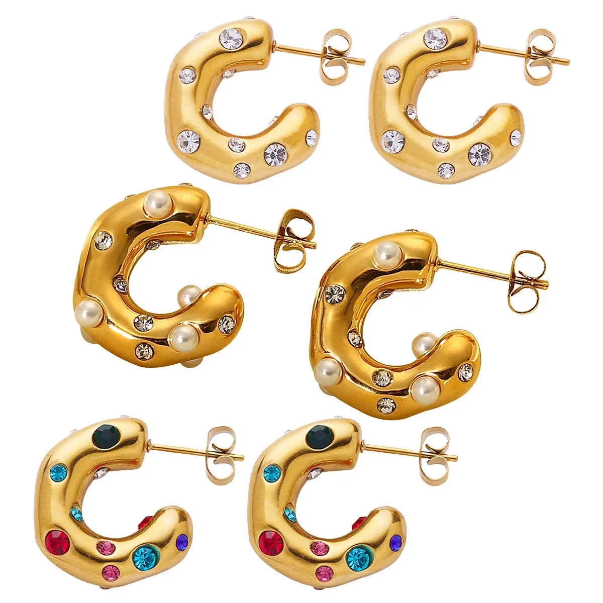 18K oro PVD gioielli personalizzati di alta qualità in acciaio zircone Huggie orecchini a cerchio nuovo Design in acciaio inox borchia per feste da donna