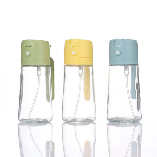 430ml Multifunction Glass Olive Oil Dispenser Bottle Baking Air Fryer Kitchen Oil Spray Bottle 2 in 1 Oil Sprayer for Cooking