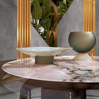 Italienischer leichter Luxus-Esstisch aus Marmor, Luxusstein und Massivholz, moderner, schlichter, hochwertiger runder Esstisch für den Haushalt