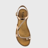 Sandales plates décontractées d'été à la mode avec strass brillants, bride et bout rond fendu, semelle souple et confortable pour femmes et dames