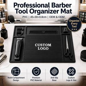 Tapis organisateur d'outils de barbier magnétique en <span class=keywords><strong>PVC</strong></span> personnalisé, antidérapant, pour poste de travail de coiffure, salon de barbier, OEM - Product Image 1