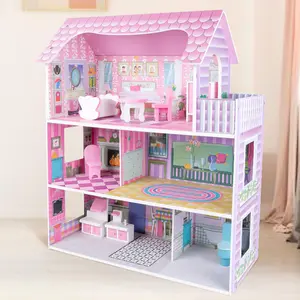 Sıcak satış hediyeler 3D DIY OEM/ODM kızlar ahşap büyük bebek evi mobilya