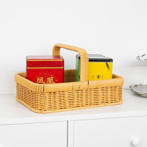 Cestas de Ratán Rectangulares con Asa, Diseño Floral Marrón, Cesta para Frutas y Verduras de Cocina, Origen RD Bobai - Product Image 2