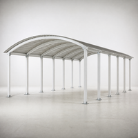 Abri de voiture à toit courbé, abri de stationnement blanc avec structure galvanisée et remise de rangement pour villa