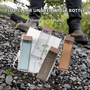 Botella de Agua Deportiva Cuadrada de Plástico Reutilizable Personalizada de 15 oz/450 ml, Resistente, Libre de BPA, con Tapa de Madera, Térmica, para Camping - Product Image 2