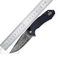 Couteau de poche pliable prêt à être expédié, lame en acier Damas, manche en fibre de carbone G10, couteau portable pour le camping, le pique-nique et les activités de plein air