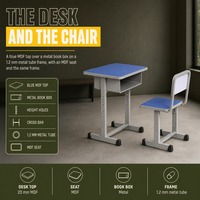 Ensemble de bureau et chaise d'école réglables en hauteur, ergonomiques, avec structure métallique, mobilier de classe pour l'école primaire