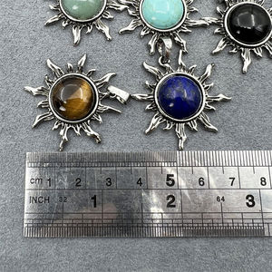 Liontin bentuk matahari perak antik dengan antik batu alam Cabochons pengaturan Bezel tatahan Reiki penyembuhan jimat perhiasan kalung - Product Image 4