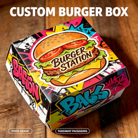 Boîtes en papier personnalisées, boîtes à hamburgers imprimées avec des graffitis, emballages alimentaires de marque pour la restauration rapide, les restaurants décontractés et la nourriture de rue