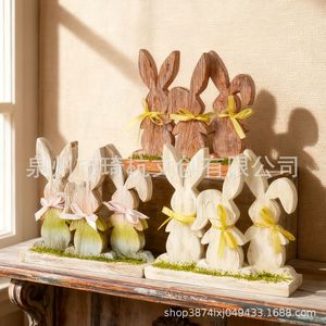 Décorations de Pâques Lapin de Pâques en Faux Bois Forme de Lapin Décoration de Bureau Maison Intérieur Fait Main Décoration de Pâques - Product Image 4