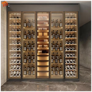 Tùy Chỉnh Sang Trọng Acrylic LED Ánh Sáng Kim Loại Rượu Vang Giá Rượu Vang Kính Hiển Thị Trường Hợp Whiskey Tủ Cho Các Quán Bar & Nhà Hàng Cho Rượu Vang Hầm - Product Image 2