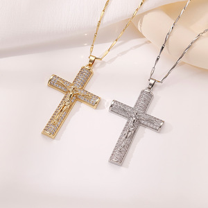 NOUVEAU Collier pendentif croix de Jésus en CZ religieux pour femmes, plaqué argent et or, cuivre pavé de zircon, collier croix <span class=keywords><strong>crucifix</strong></span> - Product Image 3