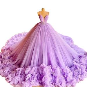 LY-PD0234 renkli balo elbisesi lüks abiye Ruffles V boyun boncuk Ruffles renkli balo elbise Modern klasik - Product Image 3