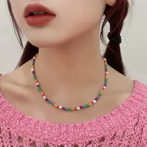 Neu ankommende Boho Perlen Halskette Harz Bunte Perle Halsreif Ethnische handgemachte Frauen Modeschmuck Accesorios De Moda