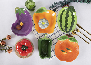 Platos de bistec de cerámica artística <span class=keywords><strong>Happy</strong></span> Go, diseños de frutas vegetales exóticos, estilo creativo para comidas diarias, fiestas en casa para hoteles - Product Image 2