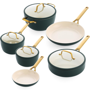 High Quality Modern <b>Ceramic</b> Coated Non-Stick <b>Pots</b> Pans Stainless Steel Handle 10-Piece Aluminum Induction Green Cookware Set - Product Image 1
