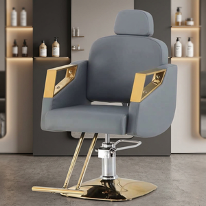 Silla de Barbero Hidráulica Gris, Ajustable en Altura, Reclinable, Giratoria 360 Grados, para Peluquería - Product Image 5