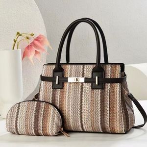 Bohemia Style Colorful Stripped Tote <b>Bags</b> Outdoor Travel <b>Working</b> Handbag Purse Set 2PCS - Product Image 4