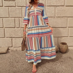 Vestidos de Mujer al por Mayor, Personalizados, de Alta Calidad, Modernos, Populares, Casuales, Estilo Bohemio, Manga Corta, Cuello en V - Product Image 2