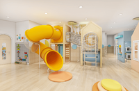 Ensemble de jeux d'intérieur moderne en bois et plastique avec cabane en bois naturel et décor floral pour les écoles et les jardins