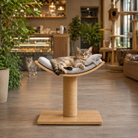 Hamac de sommeil pour chat de qualité supérieure avec support robuste pour griffer, coussin rembourré doux et base en bois élégante