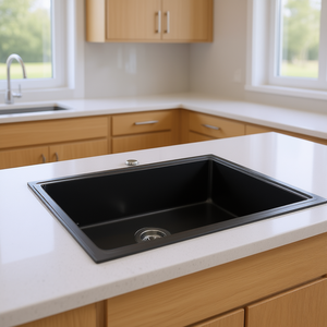 Lavello da cucina a incasso a vasca singola da 33 pollici, nero, in acciaio inossidabile, design contemporaneo per montaggio superiore - Product Image 2