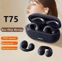 Nouveaux écouteurs sans fil Bluetooth 5.3 T75 à clip d'oreille, suppression du bruit, appels HD, pour sport et gaming