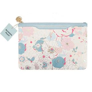 Juego de 2 Bolsas de Maquillaje de Piel Sintética con Cierre, Diseño Original, Etiqueta Privada para Mujer, Color Azul Floral, de Lujo - Product Image 2