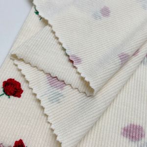 <span class=keywords><strong>Muestra</strong></span> gratis acanalado 96% viscosa 4% estiramiento personalizado Rosa Digital impreso 270gsm tejido de punto 2*2 costilla para Loungewear Tops - Product Image 5