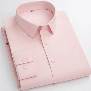 Beste Verkoop Custom Eco-vriendelijke Stof Plus Size Roze Shirt Casual Shirt Dress Shirts Voor Mannen